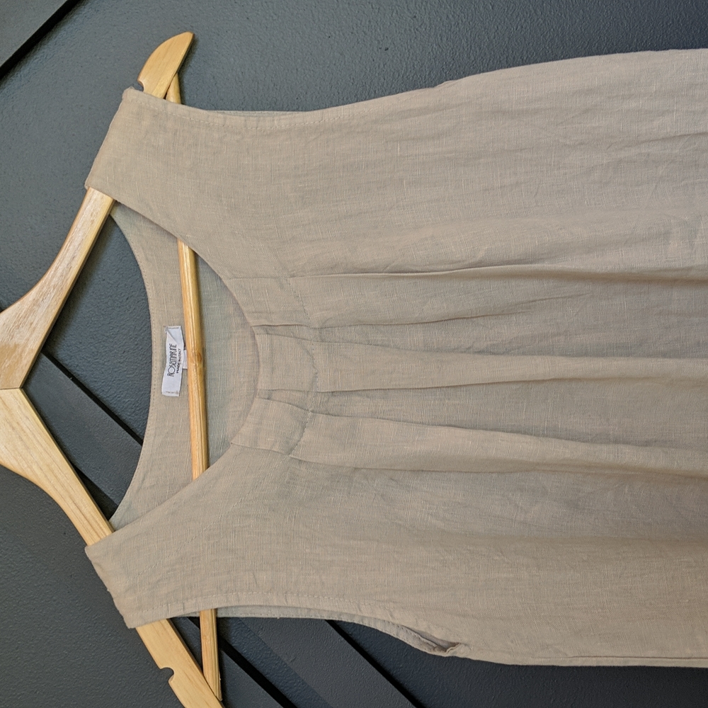 Rosemarine Linen Shift Dress, Taupe, Size Small, Crochet Hem, Perfect Condition!